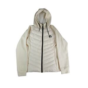 Zyia Active Puffer Jacket Womens Large Cream Hooded Full Zip Windbreaker Warmth